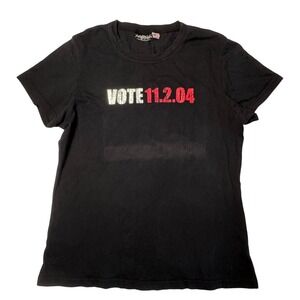 Vintage Y2K Vote 2004 Black Tshirt Womens‎ Medium 110204 Red White Graphic Print